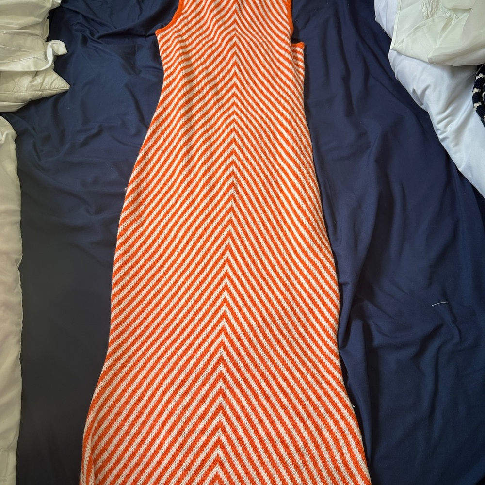 SHEIN Orange and White Striped Maxi Dress